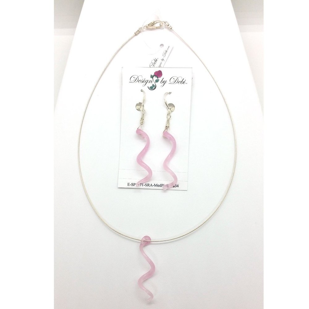 Pink Glass Twist Necklace & OOAK Earrings